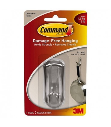 3M Command Medium Accent Hook Brushed Nickel Plated 17071