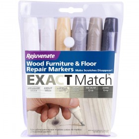 Rejuvenate White & Gray Exact Match Wood Furniture & Floor Repair Markers - 6 Piece