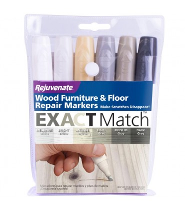 Rejuvenate White & Gray Exact Match Wood Furniture & Floor Repair Markers - 6 Piece