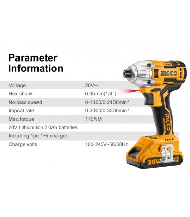 Ingco CIRLI2002 Brushless Cordless Impact Driver