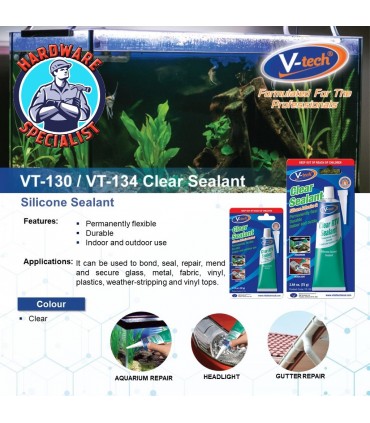 V-Tech VT-130 Clear RTV Silicone Gasket Sealant For Aquarium / Headlight
