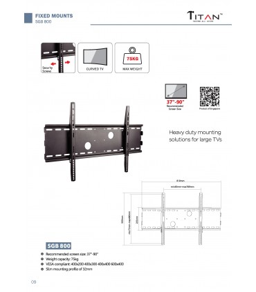 Titan 60-100 Inch Fixed Wall Mount TV Bracket-Black