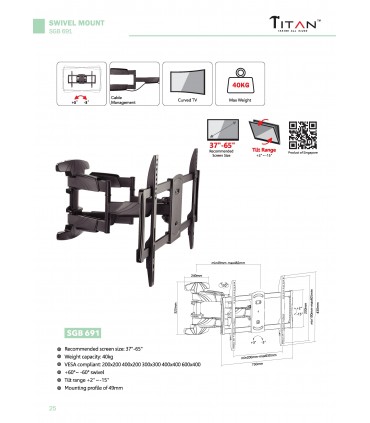 Titan Swivel Double Arm TV Bracket - 37'' - 65"