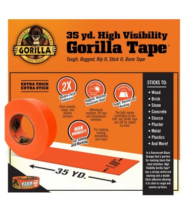 Gorilla High Visibility Blaze Orange Tape - 1.88 inch x 35 yards
