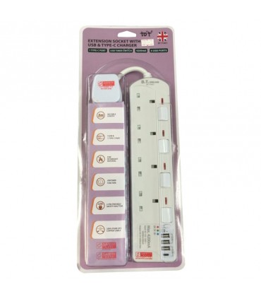 DT England Extension Socket with USB & Type-C Charger