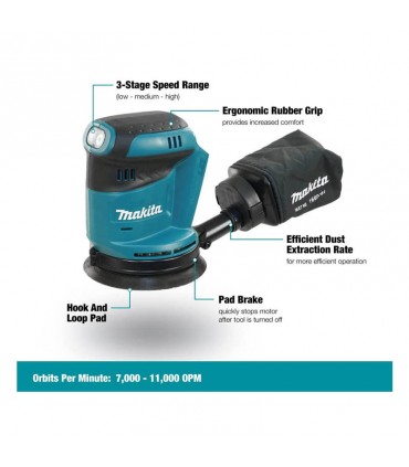 Makita 18V Cordless 125mm Random Orbital Sander - Bare Unit