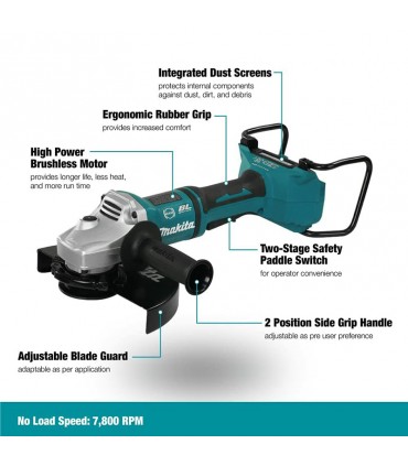 Makita 36V AWS Brushless 180mm Cordless Angle Grinder - Bare Unit