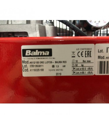 Balma 145 PSI Single Phase 2 HP Portable Air Compressor