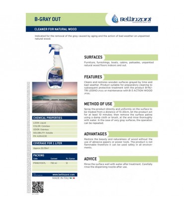 Bellinzoni B-Grayout Natural Wood Cleaner - 750mL