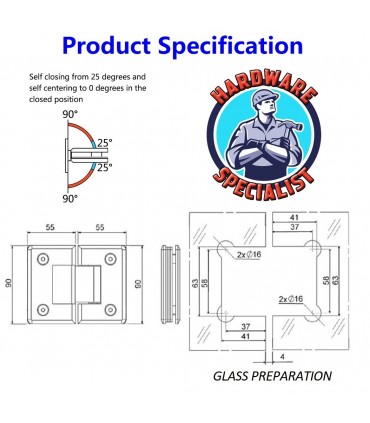 180 Degree Shower Glass Door Hinge (Glass To Glass)
