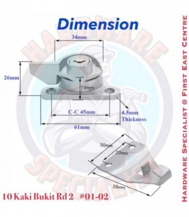 HDB Sliding Crescent Window Lock (key)