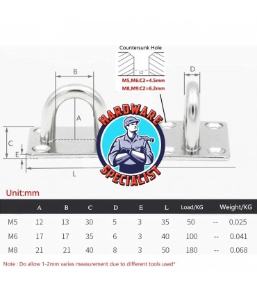 Stainless Steel 304 Square Plate Eye Hook