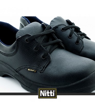 Nitti Low Cut Leather Safety Shoe with Shoe Lace - Black