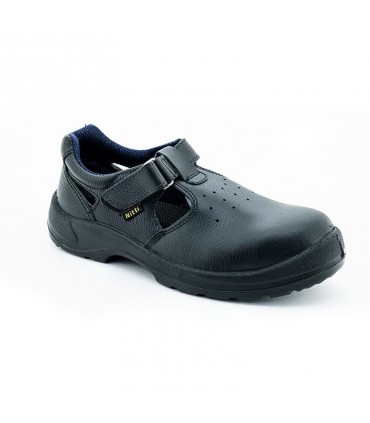 Nitti Low Cut Velcro Straps Leather Safety Shoe - Black