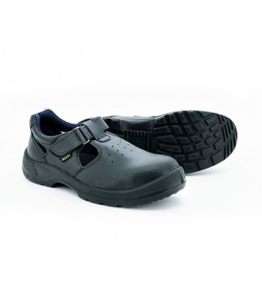 Nitti Low Cut Velcro Straps Leather Safety Shoe - Black