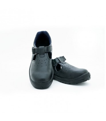 Nitti Low Cut Velcro Straps Leather Safety Shoe - Black