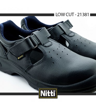Nitti Low Cut Velcro Straps Leather Safety Shoe - Black