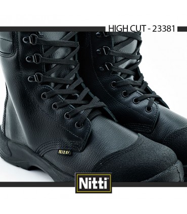 Nitti High Cut Laced Up Safety Shoe with Scuff Caps - Black