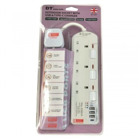 DT England Extension Socket with USB & Type-C Charger