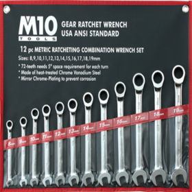 M10 12 Piece Metric Ratcheting Combination Wrench Set