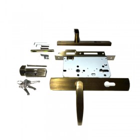 Posse Antique Brass Mortise Entry Handle Lock Set with Backset