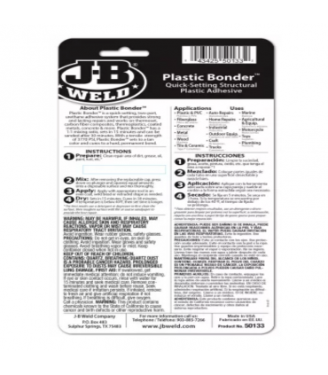 J-B Weld Plastic Bonder High Strength Structural Adhesive Syringe - 25mL
