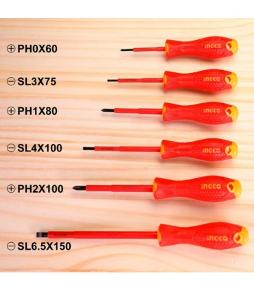 Ingco HKISD0608 Electrician Insulated Screwdriver Set - 6 Pieces