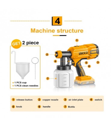 Ingco CSGLI2001 20V Lithium-Ion Cordless Hand-held Spray Gun