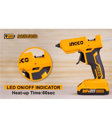 Ingco CGGLI2001 20V Lithium-Ion Hot Cordless Glue Gun