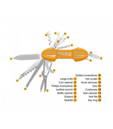 Ingco HMFK8158 15 in 1 Multi Function Pocket Folding Knife (15-Way)