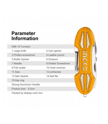 Ingco HMFK8158 15 in 1 Multi Function Pocket Folding Knife (15-Way)