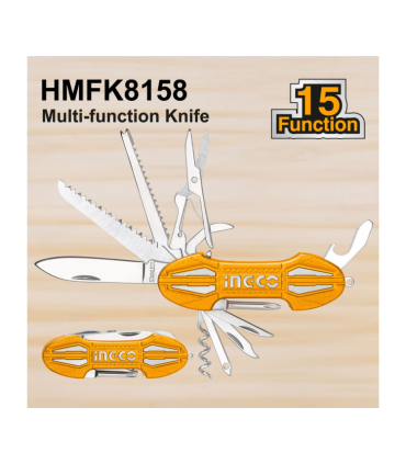 Ingco HMFK8158 15 in 1 Multi Function Pocket Folding Knife (15-Way)