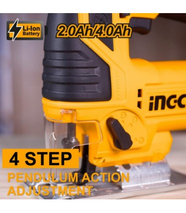 Ingco CJSLI8501 20V Lithium-Ion 20mm Cordless Jig Saw with 5 Blades