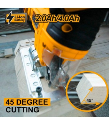 Ingco CJSLI8501 20V Lithium-Ion 20mm Cordless Jig Saw with 5 Blades