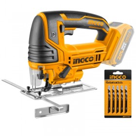 Ingco CJSLI8501 20V Lithium-Ion 20mm Cordless Jig Saw with 5 Blades