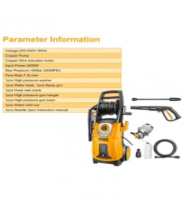 Ingco HPWR28008 220-240V Copper Pump 2800W High Pressure Washer