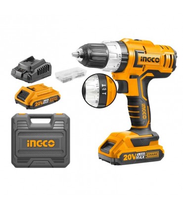 Ingco CIDLI20031 20V Lithium Ion 2.0 Ah Cordless Impact Drill Set