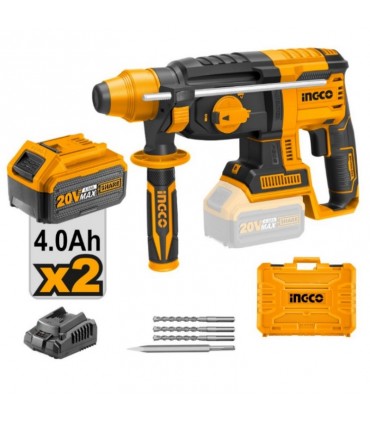 Ingco CRHLI202287 20V Lithium-Ion 4.0 Ah Cordless Rotary Hammer Drill Kit