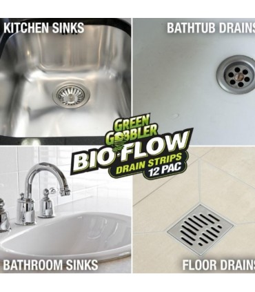 Green Gobbler G0885D Bio-Flow Drain Cleaning and Deodorizing Strips Lemon Scent - 12 Strips