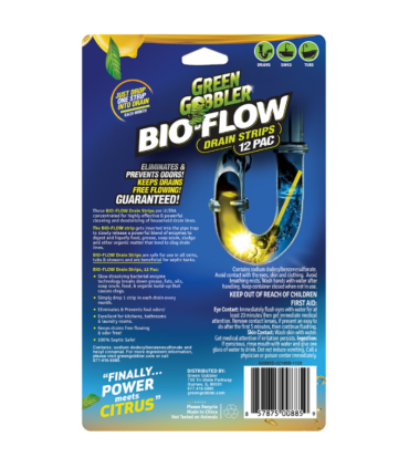 Green Gobbler G0885D Bio-Flow Drain Cleaning and Deodorizing Strips Lemon Scent - 12 Strips