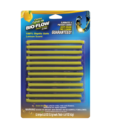 Green Gobbler G0885D Bio-Flow Drain Cleaning and Deodorizing Strips Lemon Scent - 12 Strips
