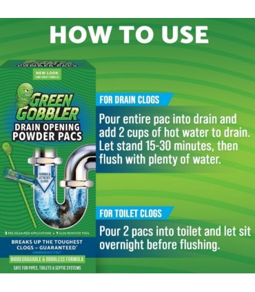 Green Gobbler G0010D Drain and Toilet Clog Opening Packs - 3 Pack