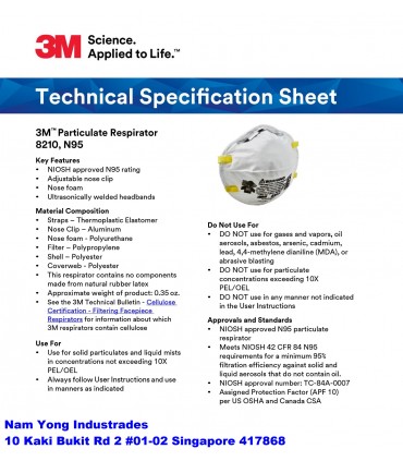 3M N95 Particulate Respirator Mask 8210 (20 Pieces)