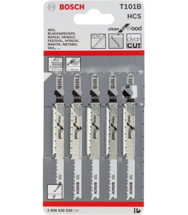 Bosch T101B 10 cm High Carbon Steel Jig Saw Blade for Cutting Wood (5-Pieces)