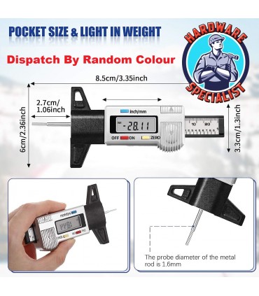 Hardware Specialist Digital Tyre Thread Depth Gauge (mm/Inch) Tire Depth Gauge
