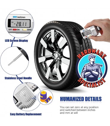 Hardware Specialist Digital Tyre Thread Depth Gauge (mm/Inch) Tire Depth Gauge