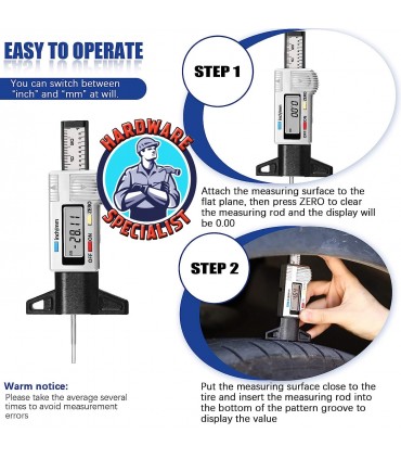 Hardware Specialist Digital Tyre Thread Depth Gauge (mm/Inch) Tire Depth Gauge