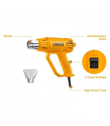 Ingco HG2000385 240V Dual Temperature Two Stages Corded Heat Gun