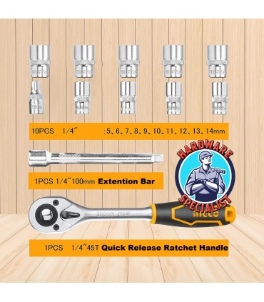 Ingco HKTS14122 12 Pieces 1/4" Square Drive 6 Pt Ratchet Socket Set