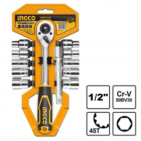 Ingco HKTS12122 12 Pieces 1/2" Square Drive 6 Pt Ratchet Socket Set